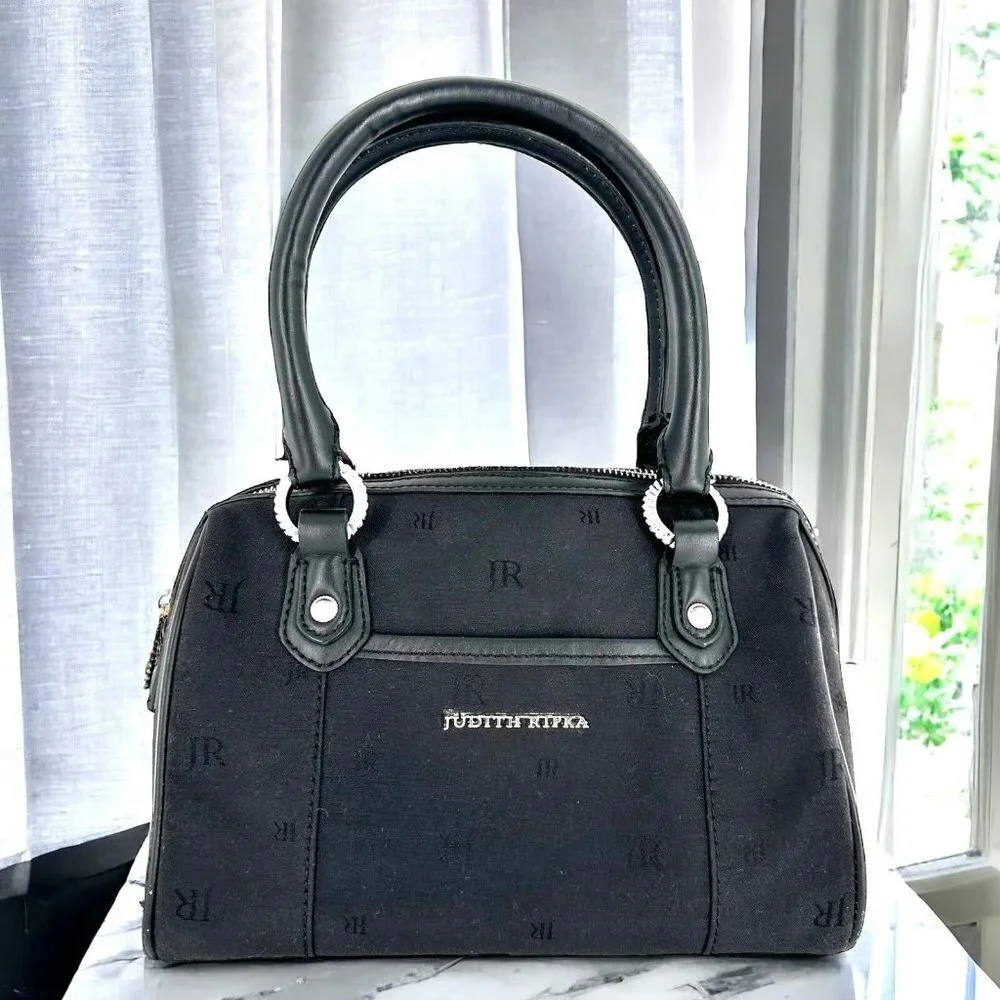 Judith Ripka Black Signature Canvas Satchel Handbag